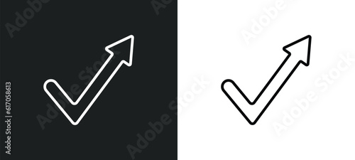 check mark arrow line icon in white and black colors. check mark arrow flat vector icon from check mark arrow collection for web, mobile apps and ui.