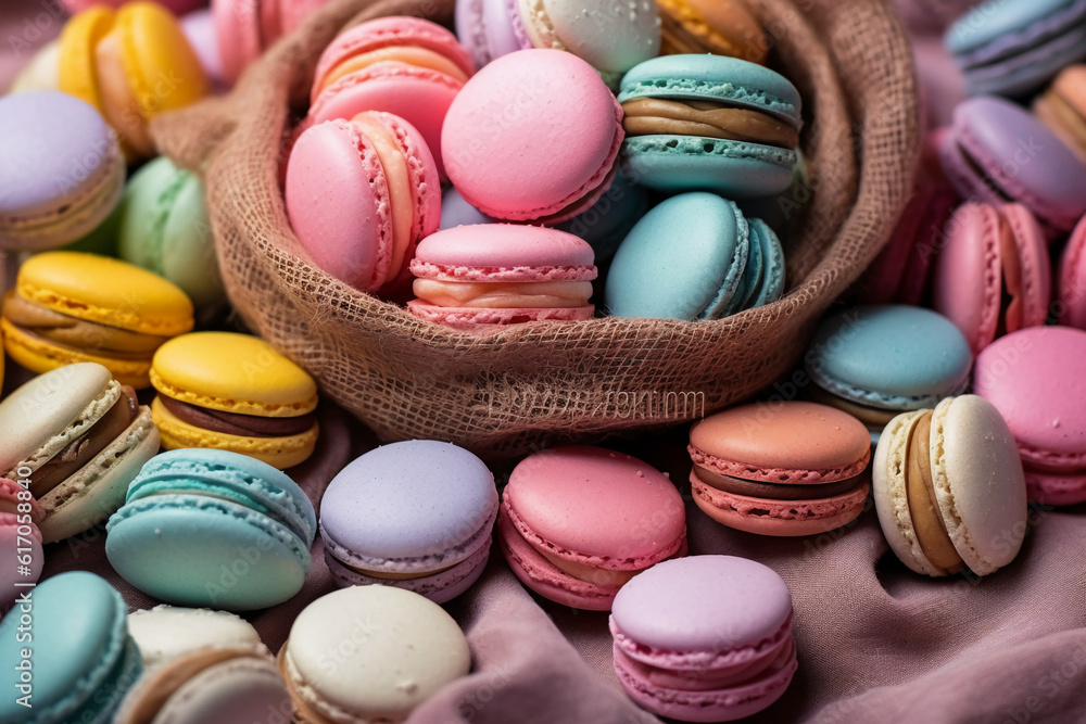A collection of colorful macaroon on table, gift, pattern. AI generative A collection of colorful macaroon on table, gift, pattern. AI generative