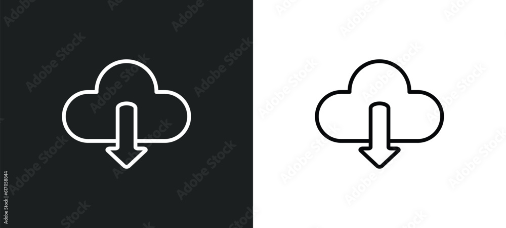 download data line icon in white and black colors. download data flat vector icon from download data collection for web, mobile apps and ui.