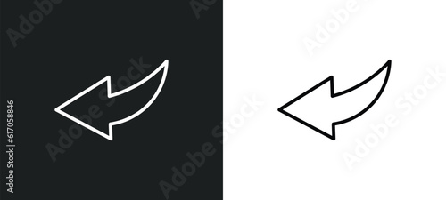 curve left arrow line icon in white and black colors. curve left arrow flat vector icon from curve left arrow collection for web, mobile apps and ui.