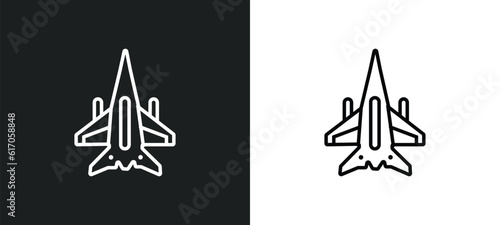 military airplane line icon in white and black colors. military airplane flat vector icon from military airplane collection for web, mobile apps and ui.