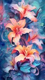 Watercolor Lily flower illustration. Colorful painting floral background. Generative AI