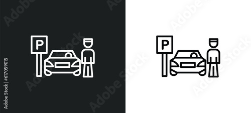 parking men line icon in white and black colors. parking men flat vector icon from parking men collection for web, mobile apps and ui.