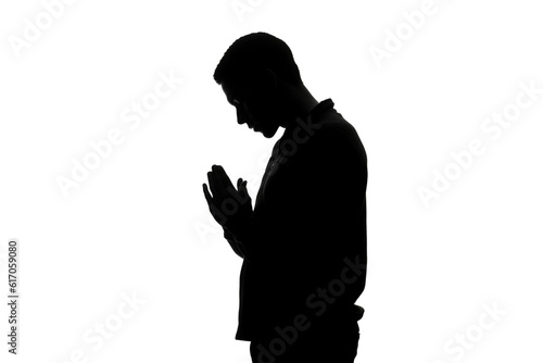 Silhouette of Man Praying - Generative AI.