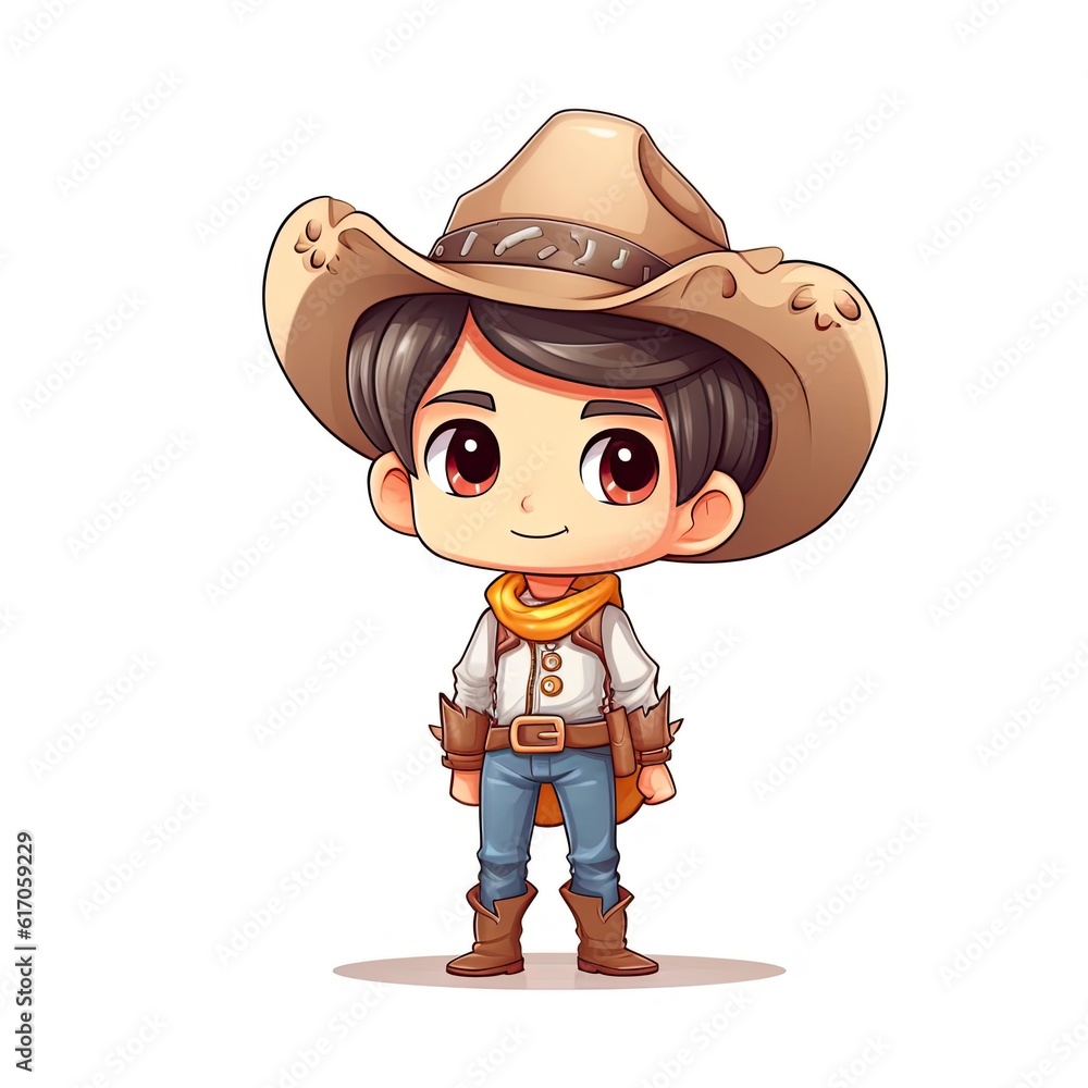 Cute Cowboy character illustration. Colorful kawaii style design. Generative AI