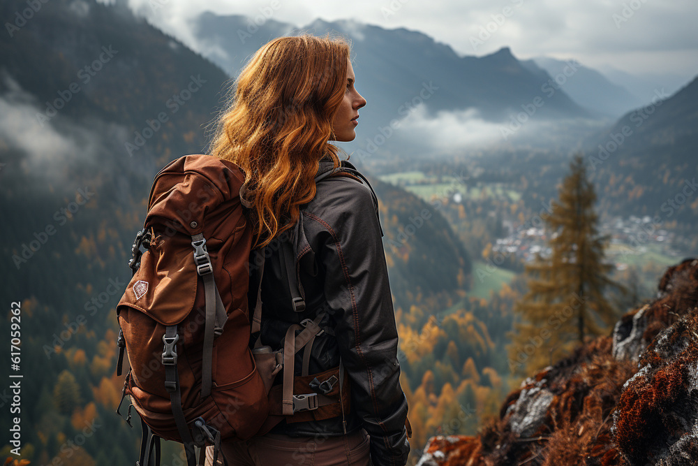 Backview portrait of a red haired woman climbing Backview portrait of a red haired woman climbing