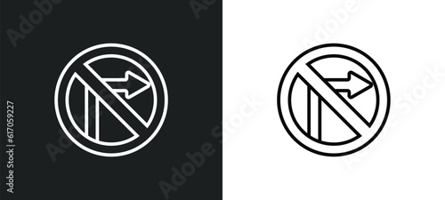 no turn right line icon in white and black colors. no turn right flat vector icon from no turn right collection for web, mobile apps and ui.