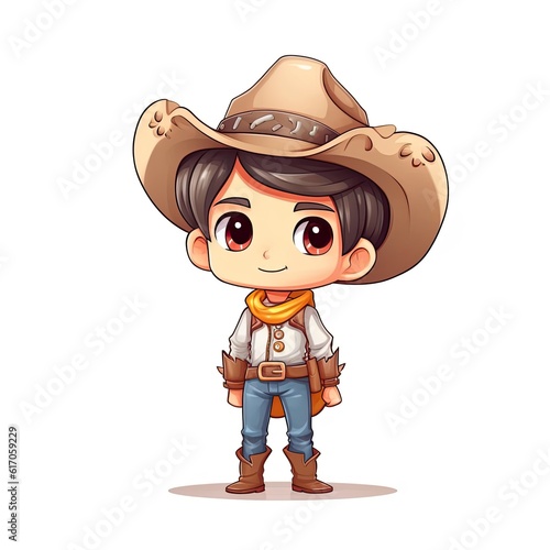 Cute Cowboy character illustration. Colorful kawaii style design. Generative AI