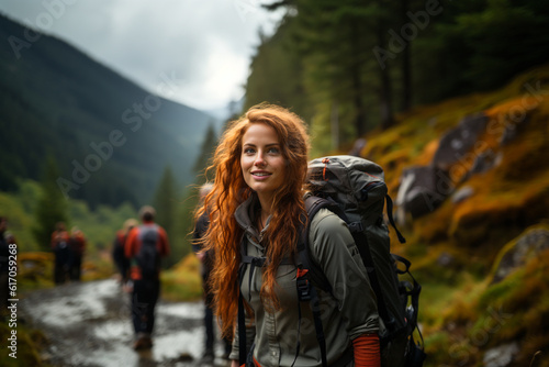 Portrait of a smiling red haired woman climbing © michaelheim