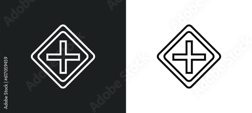 intersection line icon in white and black colors. intersection flat vector icon from intersection collection for web, mobile apps and ui.