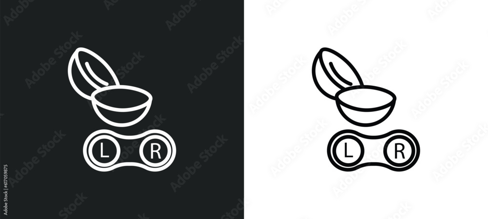contact lens line icon in white and black colors. contact lens flat vector icon from contact lens collection for web, mobile apps and ui. contact lens line icon in white and black colors. contact lens flat vector icon from contact lens collection for web, mobile apps and ui.