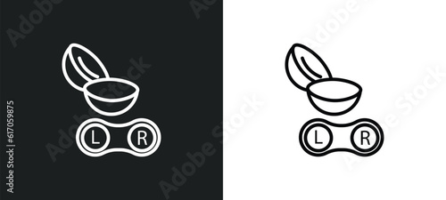 contact lens line icon in white and black colors. contact lens flat vector icon from contact lens collection for web, mobile apps and ui.
