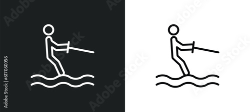 waterski line icon in white and black colors. waterski flat vector icon from waterski collection for web, mobile apps and ui.