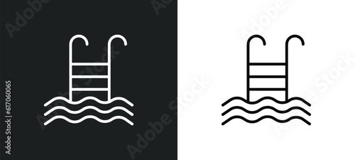 swimming pool ladder line icon in white and black colors. swimming pool ladder flat vector icon from swimming pool ladder collection for web, mobile apps and ui.