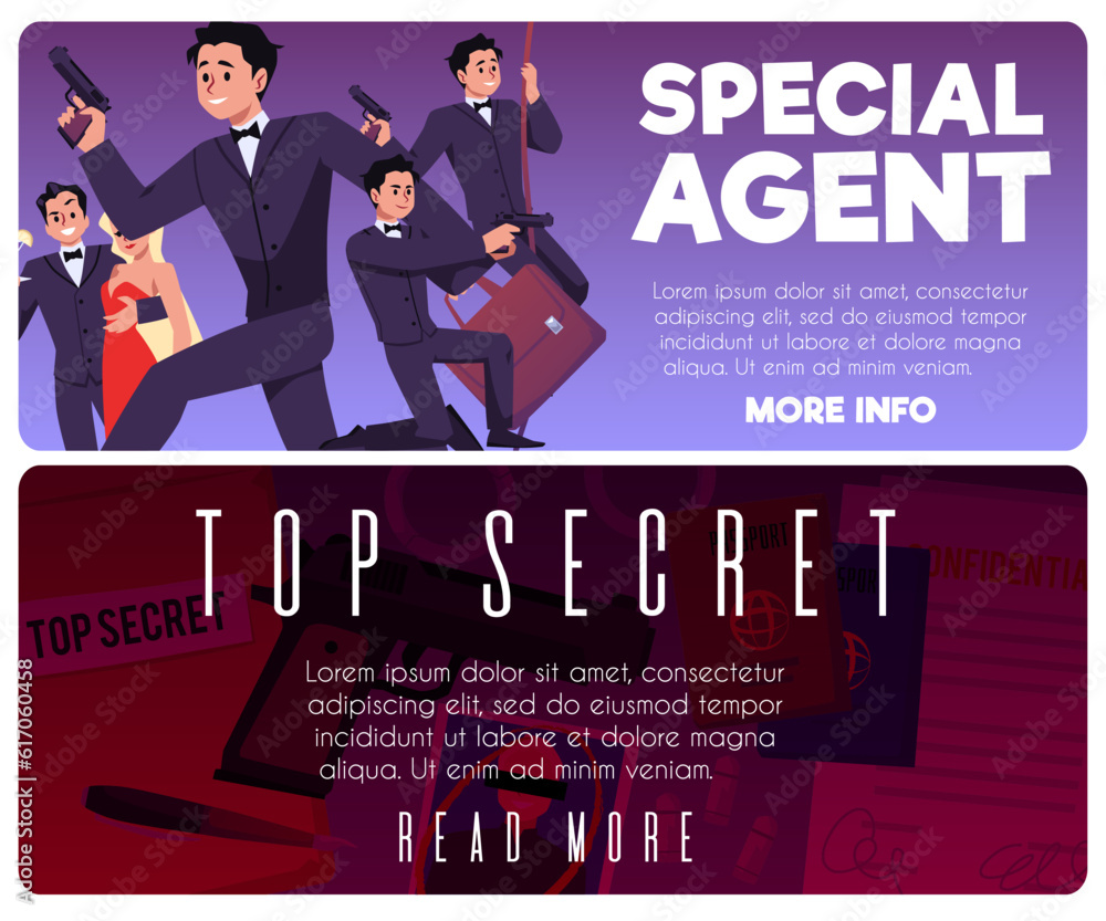 Fotografie Special secret agent services banners collection, flat vector illustration