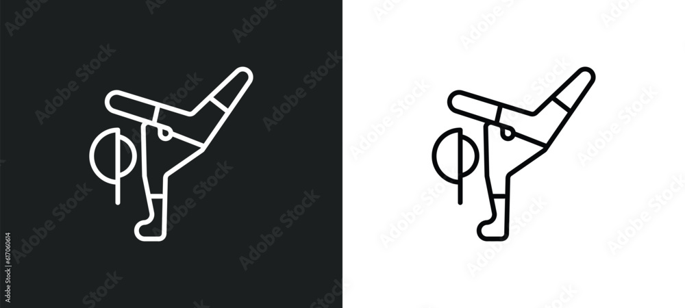 breakdance line icon in white and black colors. breakdance flat vector icon from breakdance collection for web, mobile apps and ui. breakdance line icon in white and black colors. breakdance flat vector icon from breakdance collection for web, mobile apps and ui.