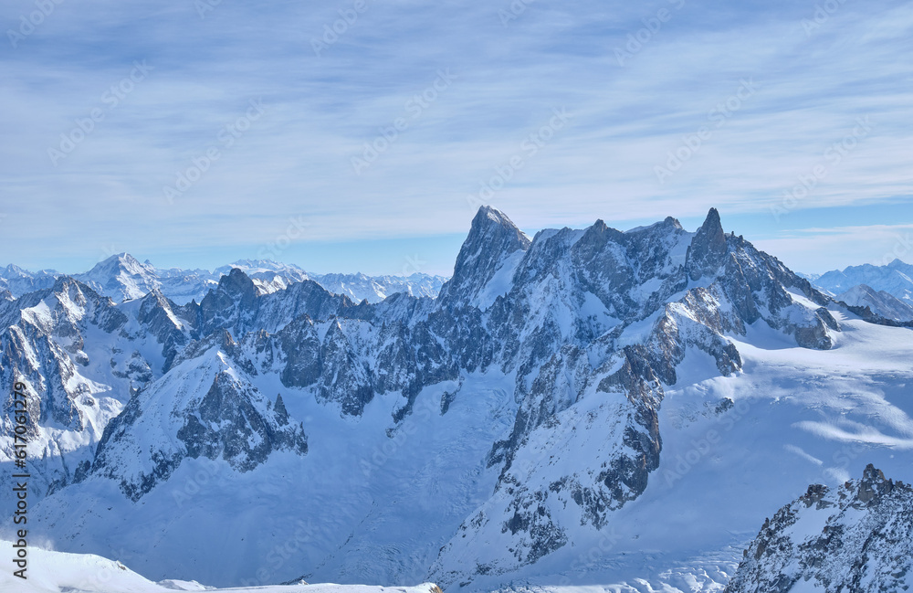 Chamonix: view of mountain top station of the Aiguille du Midi in Chamonix, France