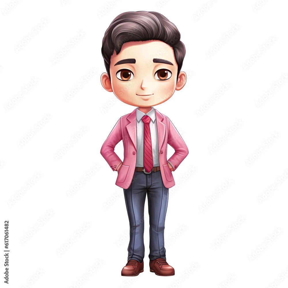 Cute Businessperson character isolated on white background. Colorful painting illustration. Generative AI Cute Businessperson character isolated on white background. Colorful painting illustration. Generative AI