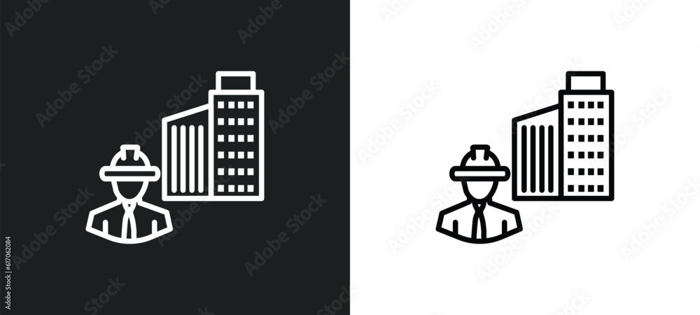 civil engineer line icon in white and black colors. civil engineer flat vector icon from civil engineer collection for web, mobile apps and ui.