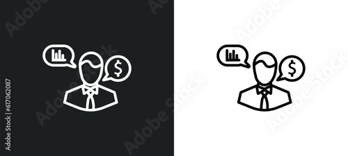 financial advisor line icon in white and black colors. financial advisor flat vector icon from financial advisor collection for web, mobile apps and ui.