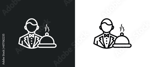 waiter line icon in white and black colors. waiter flat vector icon from waiter collection for web, mobile apps and ui.