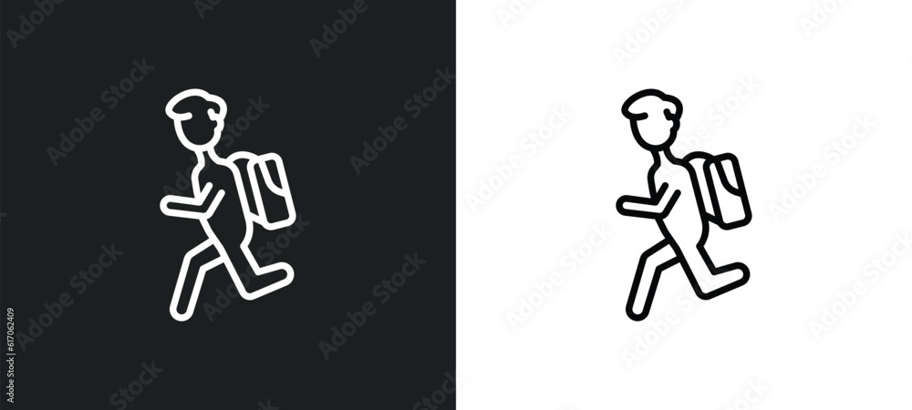backpacker running line icon in white and black colors. backpacker running flat vector icon from backpacker running collection for web, mobile apps and ui. backpacker running line icon in white and black colors. backpacker running flat vector icon from backpacker running collection for web, mobile apps and ui.