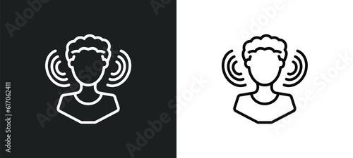 person listening line icon in white and black colors. person listening flat vector icon from person listening collection for web, mobile apps and ui.