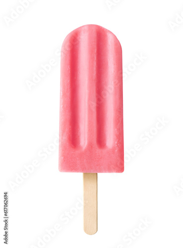Pink fruit and berry popsicle isolated on white background