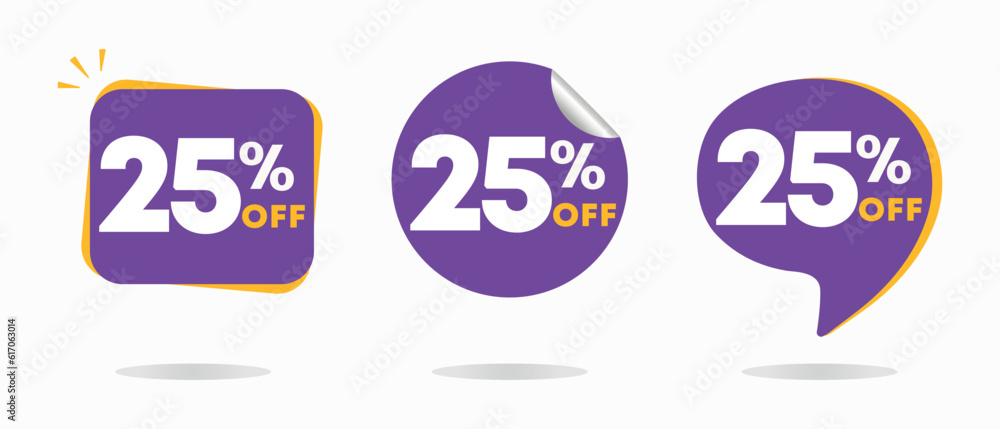 25% off. Sales discount tag. Special offer, promotion. For stores, retail. Vector illustration sticker