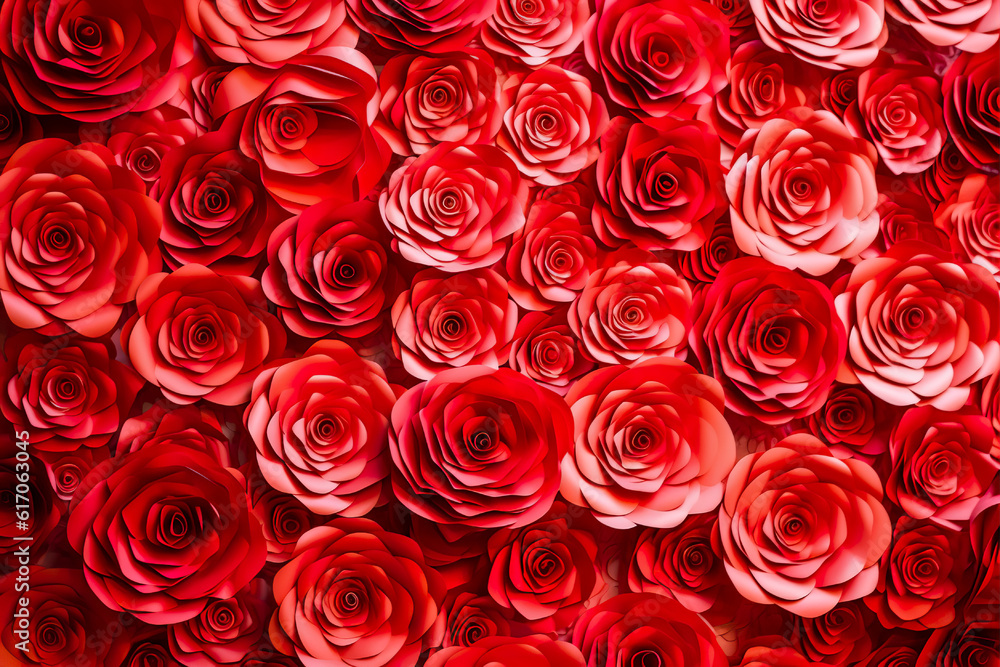 wall with a background of red paper roses handmade craft creative abstraction wall with a background of red paper roses handmade craft creative abstraction
