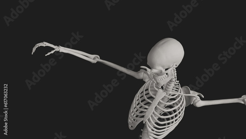 skeleton posing 3d render with black background 