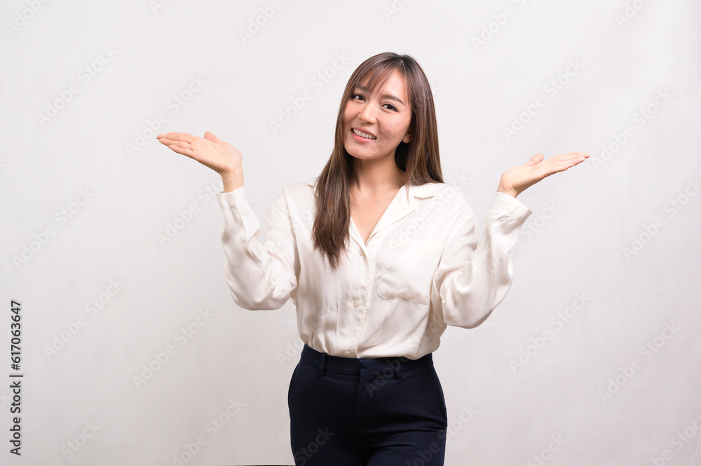 Portrait of beautiful asian businesswoman over white background studio Portrait of beautiful asian businesswoman over white background studio