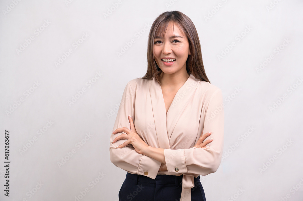 Portrait of beautiful asian businesswoman over white background studio Portrait of beautiful asian businesswoman over white background studio