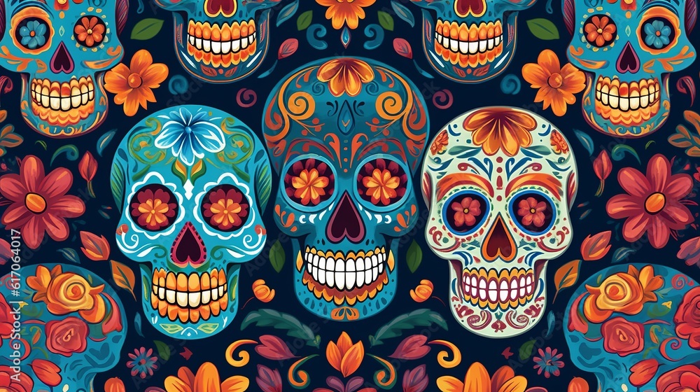 Day of the dead skull pattern, Generative Ai