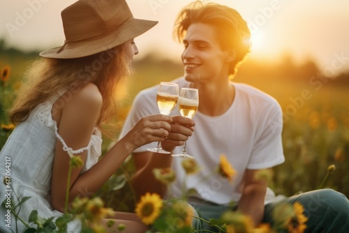 loving couple having picnic near the lake. AI Generative