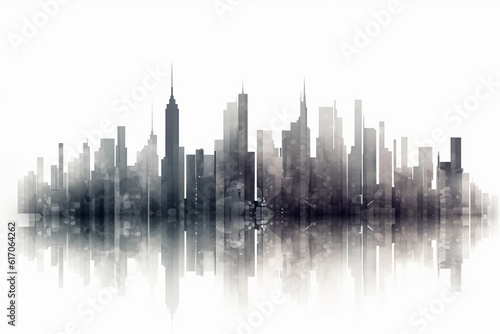 Geometric city skyline with a light grey gradient. AI generative