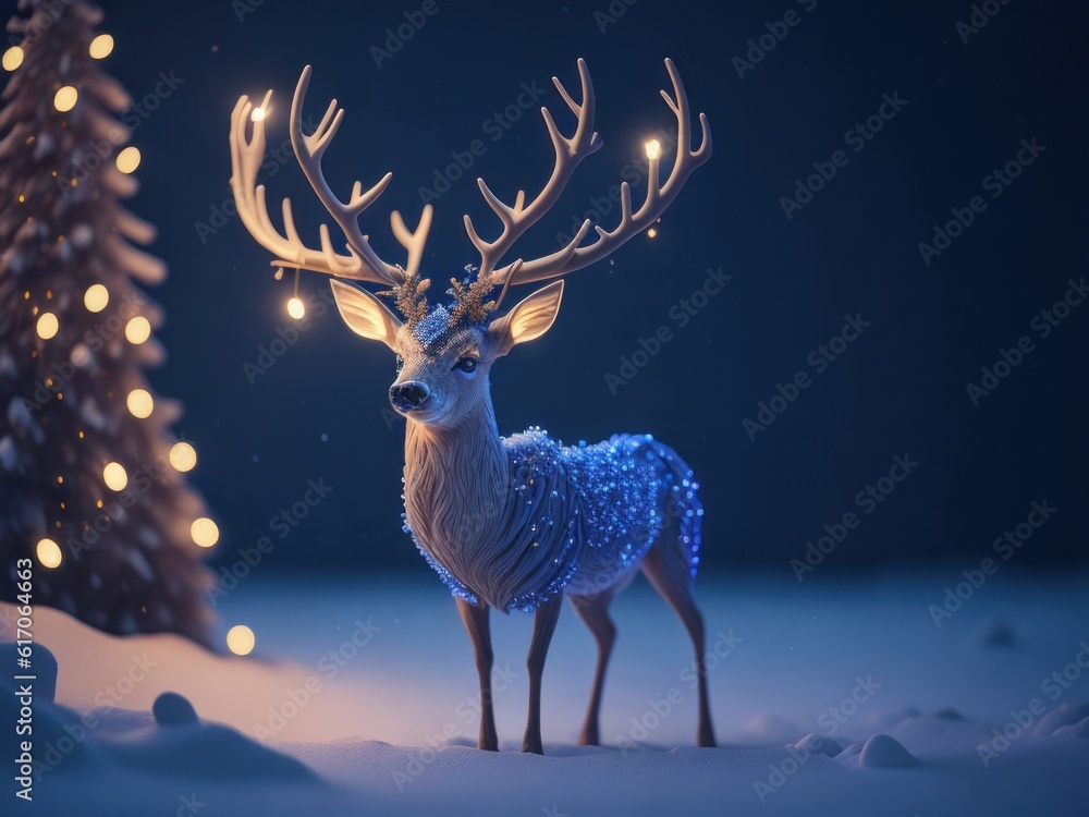 magic festive reindeer covered in glowing garland, AI Generated magic festive reindeer covered in glowing garland, AI Generated