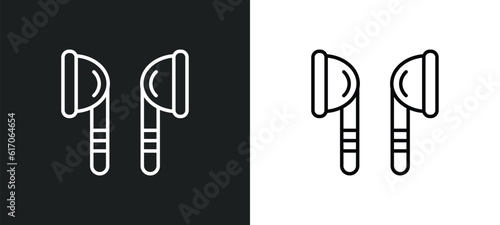 ear buds line icon in white and black colors. ear buds flat vector icon from ear buds collection for web, mobile apps and ui.