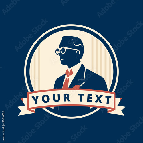 Logo of a businessman in a suit with glasses and tie, vector, generative ai