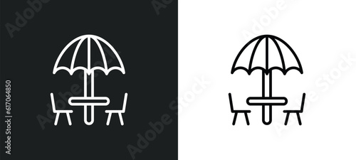 beach umbrella line icon in white and black colors. beach umbrella flat vector icon from beach umbrella collection for web, mobile apps and ui.