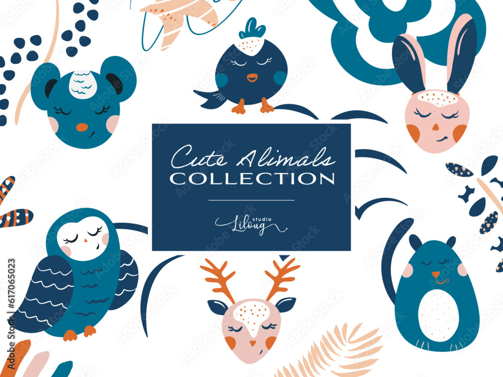 Fototapeta premium Animaux mignons pour enfants et formes