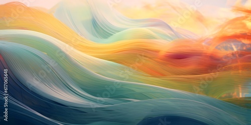 The wind in the willows, abstract impressionism, smooth wavy segments made of gossamer silk, intricate details 8K, harmonious waves, vibrant pastel color gradient in the style of layered translucency