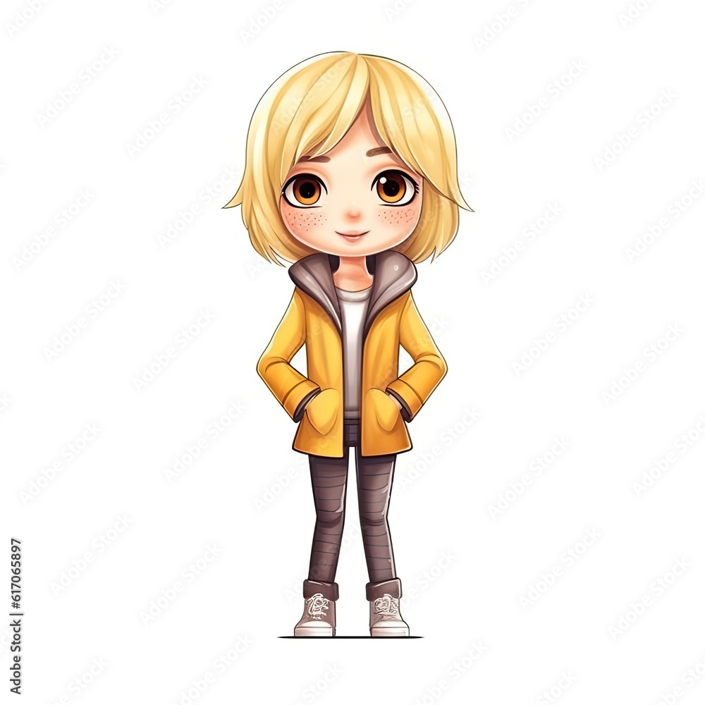 Cute Blonde character isolated on white background. Colorful painting illustration. Generative AI Cute Blonde character isolated on white background. Colorful painting illustration. Generative AI