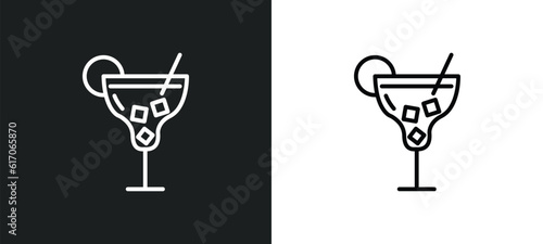 cocktail on a glass line icon in white and black colors. cocktail on a glass flat vector icon from cocktail on a glass collection for web, mobile apps and ui.