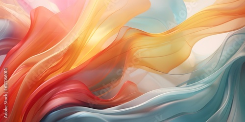 The wind in the willows, abstract impressionism, smooth wavy segments made of gossamer silk, intricate details 8K, harmonious waves, vibrant pastel color gradient in the style of layered translucency