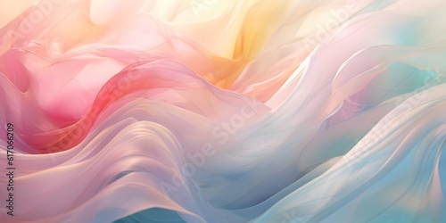 The wind in the willows, abstract impressionism, smooth wavy segments made of gossamer silk, intricate details 8K, harmonious waves, vibrant pastel color gradient in the style of layered translucency