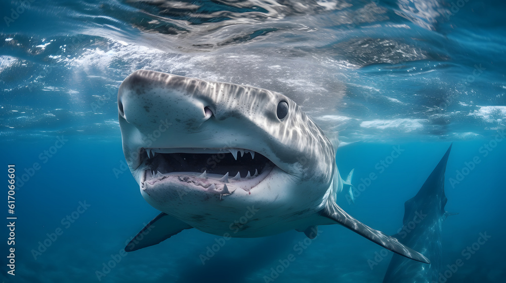 Fototapeta premium The white shark, also known as the great white shark or Carcharodon carcharias, is a large predatory shark species known for its size