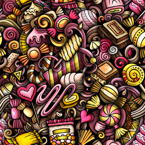 Cartoon doodles Candies seamless pattern