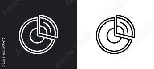 pie chart line icon in white and black colors. pie chart flat vector icon from pie chart collection for web, mobile apps and ui.