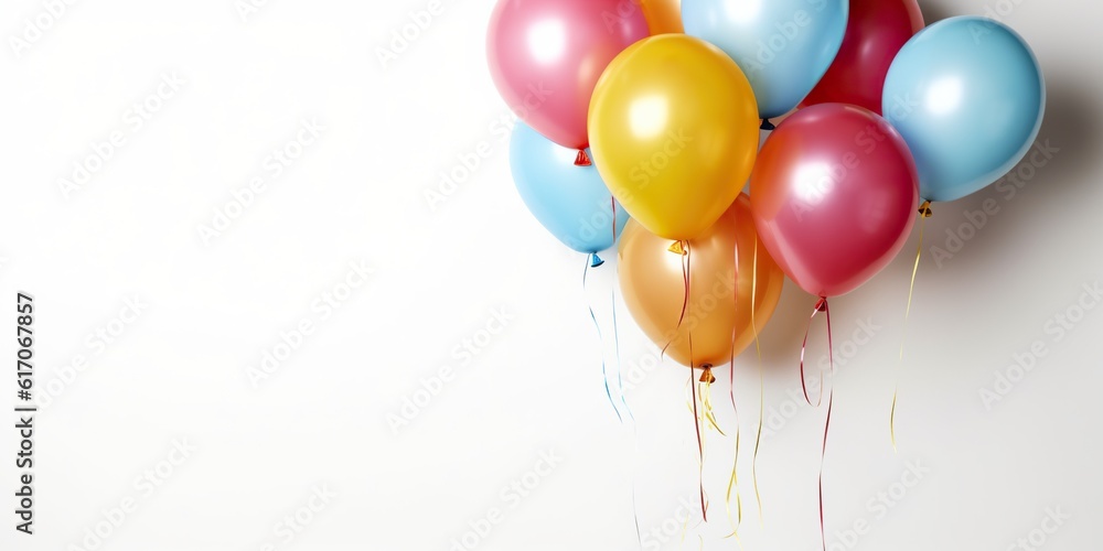 Balloons on a white background, concept of Colorful Decorations, created with Generative AI technology Balloons on a white background, concept of Colorful Decorations, created with Generative AI technology